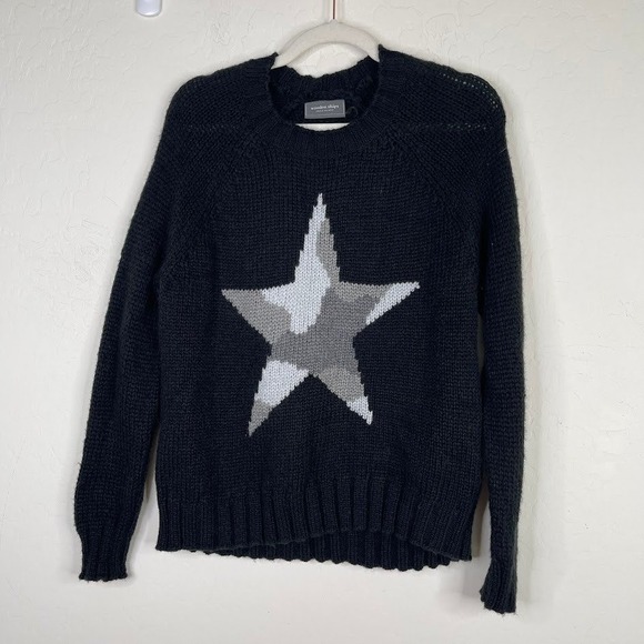 Wooden Ships Mohair Wool Camo‎ Star Print Open Knit Sweater Coastal Black XS/S - Picture 2 of 10